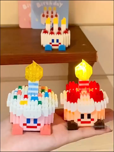 ชุดบล็อกตัวต่อเค้กวันเกิด ของขวัญวันเกิด DIY เรืองแสง เข้ากันได้กับของขวัญประกอบเลโก้