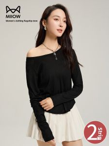 Miiow | Cat Woman Shoulder Bared Long Sleeve T Shirt Women Summer New Style Air Conditioning Sun Protection Cover Thin Veil Loose Fit Top