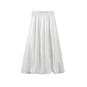 MiiOW | กระโปรงทรงเอเอวสูงสีขาว MiiOW สำหรับผู้หญิง ฤดูใบไม้ผลิและฤดูร้อน 2025 กระโปรงทรงดอกไม้ทรงบานใหม่ กระโปรงทรงเอทรงเข้ารูป