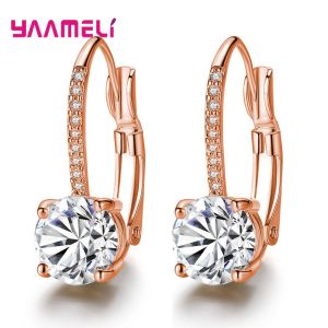 Exquisite Bright Crystal Gold Color 925 Sterling Silver Color Earrings Fashion CZ Rhinestone Jewelry For Women Wholesale Brincos