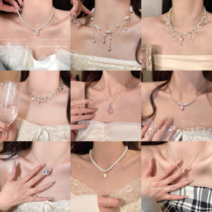 Elegant Pearl Necklace for Women Fashionable Titanium Steel Lockbone Chain Versatile Jewelry Accessory Trendy Sweet Sister Style