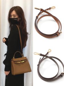 Black Litchi Grain 1.2 Cowhide Leather Chain Kelly Crossbody Thin Strap Shoulder Bag Accessory for Small Bags by HONEYSILK