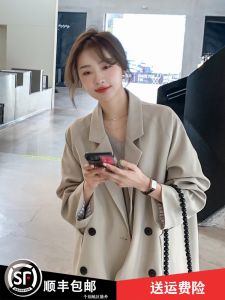 Casual Style Khaki Womens Suit Jacket Loose Fit Slimming Korean Fashion Spring Autumn New Arrival Polyester Fiber Long Sleeve