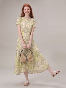 GULILI | New 2026 Elegant French Light Green Floral Dress Summer