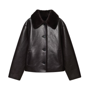 Womens Jacket 2025 Autumn/Winter New Arrivals Dark Brown Long-Sleeve Faux Leather Reversible Jacket Stylish and Unique