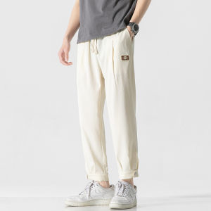 Mens Ice Silk Pants Loose Fit Ankle-Length Casual Trousers High Elasticity Quick Dry Pants for Youth in Various Colors