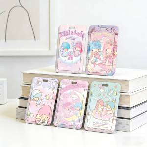 Sanrio | L-Little Twin Stars Soft Neck Lanyard with Plastic ID Card Cover Lightweight Employee Work Pass Holder Durable Badge Case.