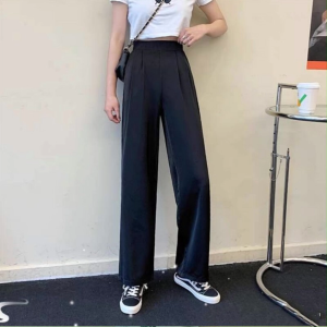 Womens High Waist Wide Leg Pants Ice Silk Straight Trousers Casual Office Work Pants