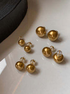 999 Pure Silver Golden Bao Pearl Earrings Womens New 2025 Elegant Large Atmosphere Ear Jewelry Fashionable Geometric Shape