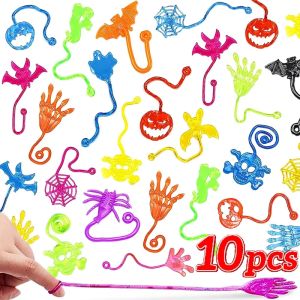 10pcs Halloween Pumpkin Spider Elastic Stretchable Windows Climbing Sticky Toys Stress Relief Toy For Kids Party Decor Favors