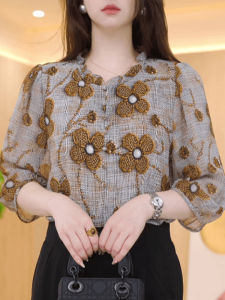 Áo Sơ Mi Hoa Mùa Hè 2025 Phong Cách Mới Thiết Kế Quốc Gia Đa Năng Q Tay Áo Ren Trẻ Trung in Họa Tiết Cỡ Lớn