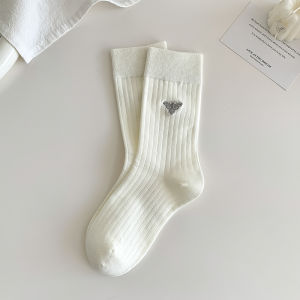 สีขาว ผ้าฝ้าย ผู้หญิง ถุงเท้า ฤดูใบไม้ผลิ ฤดูใบไม้ร่วง รุ่นบาง ถุงเท้าถึงกลางน่อง ฤดูร้อน ถุงเท้ายาว สไตล์เกาหลี Black Match Small หนัง รองเท้า