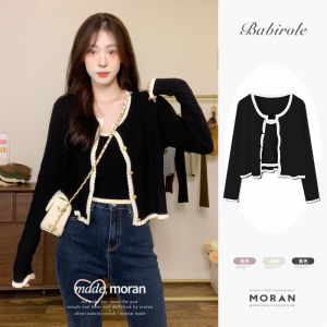 Early Autumn Chic Womens Knitted Short Cardigan Sweater Set Korean Style Loose Fit Long Sleeve round Neck Two-Piece Ensemble