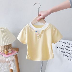 Short-sleeve Faux Two-piece Girls T-shirt Stylish Cute Fashionable