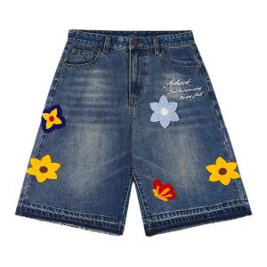 A chock | American Style Flower Embroidery Wide Leg Shorts