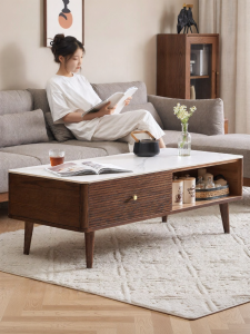 YUANSHI YUANSU | Nordic Modern Minimalist Solid Wood & Rock Plate Coffee Table