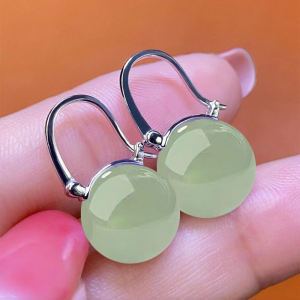 Hoa Tai Bạc Nguyên Chất S925 Phong Cách Cổ Điển Trung Hoa Cổ Điển Hình Cốc Trà Bích Ngọc Và Thạch Ngọc Phụ Kiện Trang Sức Nữ