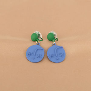 Blue Line Face Stud Earrings Creative Personalized Fashion Art High Contrast Color Ear Cuff No Piercing Mosquito Coil Tray Ear Clip