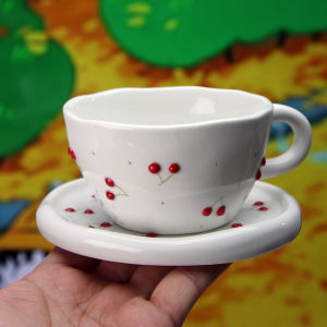 Cốc Cà Phê Sứ Thủ Công Họa Tiết Dâu Tây Và Mâm Xôi Tách Trà Chiều Cốc Cốc Sứ Tròn Hình Quả Lê Và Quả Mâm Xôi