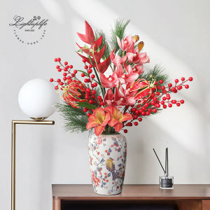 New Year Ceramic Flower Vase Decorative Piece Living Room Floral Arrangement Winter Evergreen Chinese Style Aesthetic