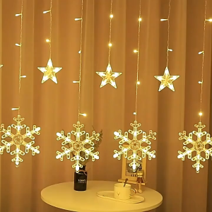 Elk Snowflake Star Curtain String Lights Polaris Lights for Indoor Outdoor Home Garden Christmas Halloween Wedding Party Curtain Decoration