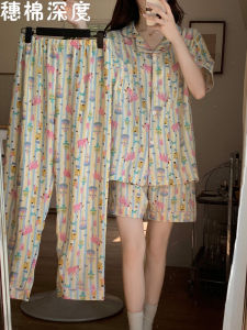 ช้างสีชมพูพิมพ์ฤดูร้อน Loungewear ชุดผู้หญิงแขนสั้นผ้าฝ้ายไลคร่าชุดนอนกับกางเกงขาสั้นและเสื้อ