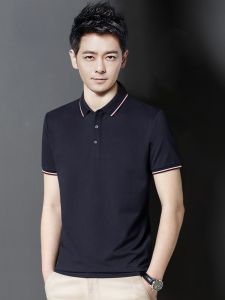 ROMON | Lormen Mens Short Sleeve Polo Shirt Summer Business Casual Silk Tie Collar Ice Silk Top Thin Standard Fit Fashion Urban Style