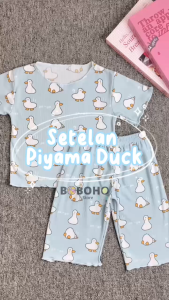 BOBOHO – SETELAN PIYAMA DUCK LOKAL MUSIM PANAS ANAK PEREMPUAN / SET CELANA PENDEK DAN LENGAN PENDEK / BAJU SANTAI ANAK