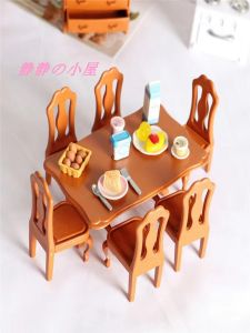 Dollhouse Doll House Accessories Scene Model Miniature Artificial Kids Mini Furniture European-Style Combination Dining Table and Chair
