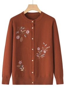 Áo Len Dệt Kim Mỏng Cho Bà Mẹ Già Mùa Xuân Thu Áo Khoác Ngoài Cho Bà Ngoại Áo Len Cardigan Cổ Tròn Dáng Rộng Cho Phụ Nữ Trung Niên Và Cao Tuổi