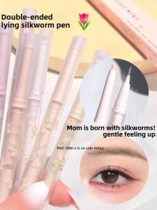 Sweet Mint Crystal Dual-Ended Caterpillar Pen Womens Shiny Highlight Eyeliner Pinkish Brightening Long-lasting Non-waterproof