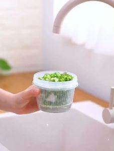 Johor Seller | Double Layer Drain Sealed Box Airtight Food Box Fridge Fresh Ginger Garlic Onion Kitchen Storage