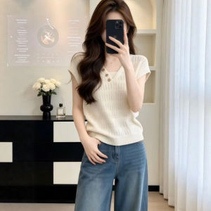 DUOFEIYAN | Hollow V-Neck Ice Silk Short Sleeve T-Shirt