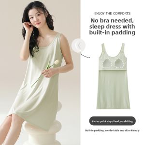 miiow | Cat Woman New Style Summer Thin Vest Nightgown Loose Cute Large Size With Chest Pad Sleepwear Simple Fashion Sweet Home Clothes