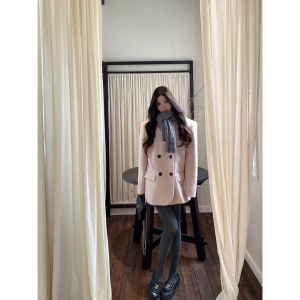 Pink Warm Wool Blend Coat Short