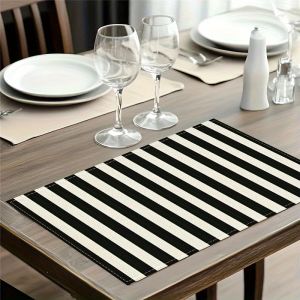 VIKAMA4/6/8/10PC Scandinavian Minimalist Placemats Black And White Waterproof Restaurant Cafe Office Linen Modern Style