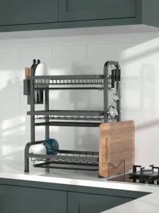 ชั้นวางจานสแตนเลส ที่คว่ำจาน 3/2ชั้น ที่คว่ำจาน สแตนเลสเคลือบสีดำ กันน้ำ สะอาดเรียบร้อย