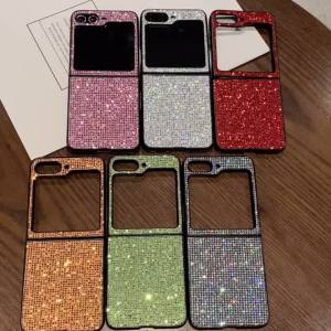 Sparkling Magnetic Bracket Phone Case For Samsung Galaxy Z Flip 8 7 6 5 4 3 Girl Make up Mirror Cover Grid Pattern Shell