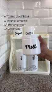 Hiraya Ph 6 Pcs Food Grade Plastic Canister Set w/ Scooper and Sticker Label for Coffee Sugar Container Jar Kitchen Organizer