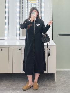 Hua Qi plus Size Womens Dress Color Block Midi Skirt Simple Elegance Small Collar mid Length One Piece Autumn Commute Style