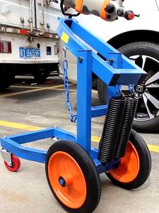 Heavy Duty Air Impact Wrench Stand Adjustable Height 360° Rotating Arm Thick Steel Frame Dual Springs Silent Caster Wheels Tool Tray for 600-1200 Tire Models Perfect for Tire Removal Repair