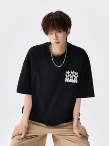 OULUDE | American Dog Embroidery Mens Casual T-Shirt
