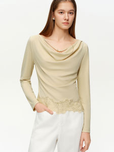 DUSHU | Elegant Lace and Beaded Swing Neck T-shirt