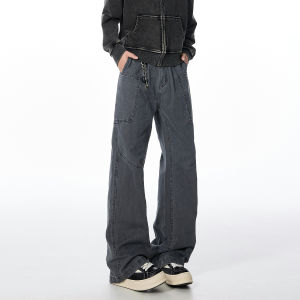 BWKA American Retro Workwear Denim Pants Loose Straight Leg Trousers for Men And Women Autumn Trendy Brand Casual Loose Jeans