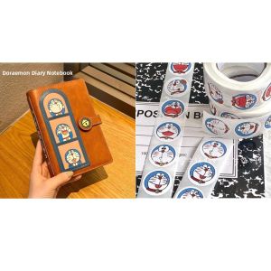 Doraemon Leather Notebook A6 Detachable Cute Dandelion Cat Diary Plan Book New Machine Cat Retro Cartoon Student Anime Book
