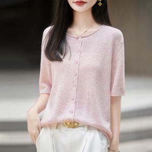 SHEHAN | Slim Fit Linen-Style Knit Cardigan T-Shirt