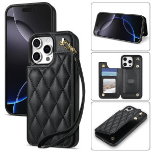 Card Case For iPhone With Short Lanyard Cards Slot Case Mobile Phone Shell Leather Case With Card Holder Casing Cases For iPhone 15 pro max 16 pro max 14 Pro Max 15 15 16 Plus 13 12 11 ProMax X XR XS Max Cover With Wallet Bag