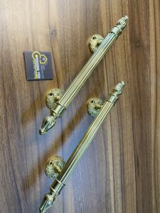 Tay nắm cửa bằng đồng tay nắm tủ bằng đồng thau bóng họa tiết Hoa sen dài 30cm Tay nắm cổng bằng đồng