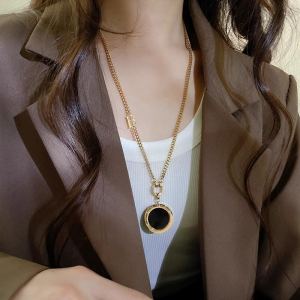 Long Titanium Steel Sweater Chain Necklace Roman Numerals Non-Fading High End Fashion Accessory Womens Jewelry New 2024