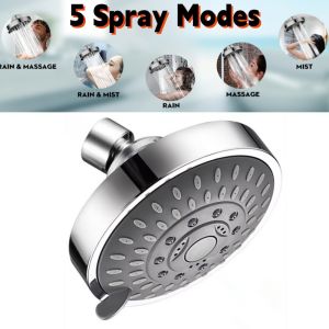 4 Inch High Flow Fixed Showerheads 5 Modes Adjustable High Pressure Shower Head Sprayer Bathroom Fixture Faucet Replacement Part